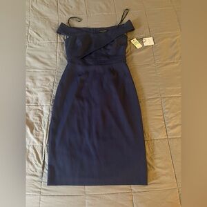 Laundry by Shelli Segal Elegant Navy Blue Off-Shoulder Dress